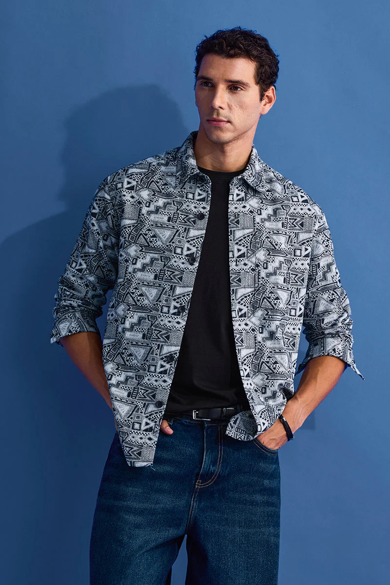 SNITCH Navy Abstract Relaxed Fit Overshirt