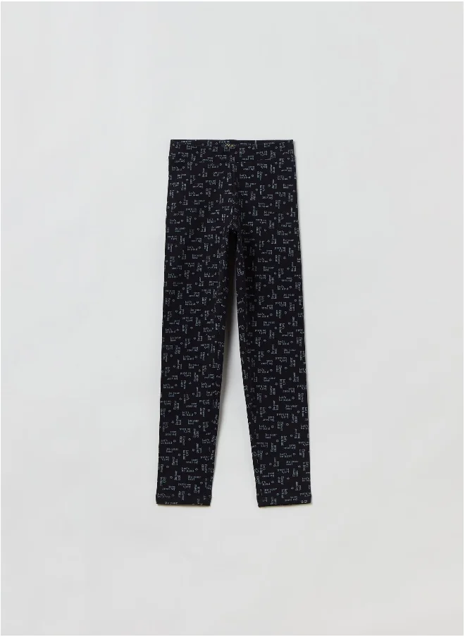 او في اس Printed stretch cotton leggings