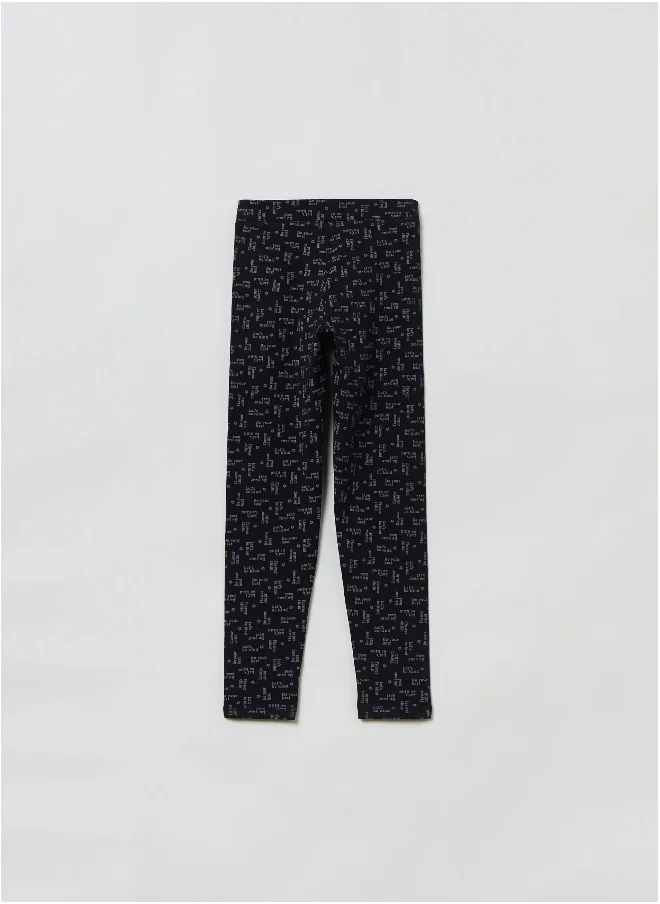 او في اس Printed stretch cotton leggings