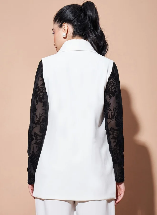 SASSAFRAS Comfort-Fit White Longline Blazer for Women