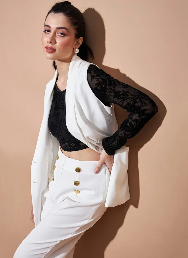 SASSAFRAS Comfort-Fit White Longline Blazer for Women