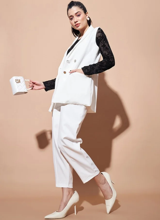SASSAFRAS Comfort-Fit White Longline Blazer for Women