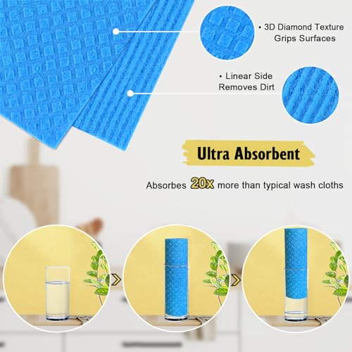 MoLKENE Swedish Dishcloths - 10 Pack Reusable Kitchen Dishcloths - Ultra Absorbent Dish Towels for Washing Dishes - Cellulose Sponge Cloth Cleaning Cloths - Blue - Image 3