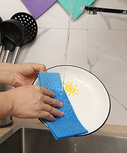 MoLKENE Swedish Dishcloths - 10 Pack Reusable Kitchen Dishcloths - Ultra Absorbent Dish Towels for Washing Dishes - Cellulose Sponge Cloth Cleaning Cloths - Blue - Image 5