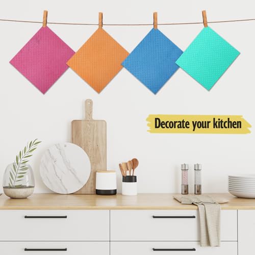 MoLKENE Swedish Dishcloths - 10 Pack Reusable Kitchen Dishcloths - Ultra Absorbent Dish Towels for Washing Dishes - Cellulose Sponge Cloth Cleaning Cloths - Blue - Image 2