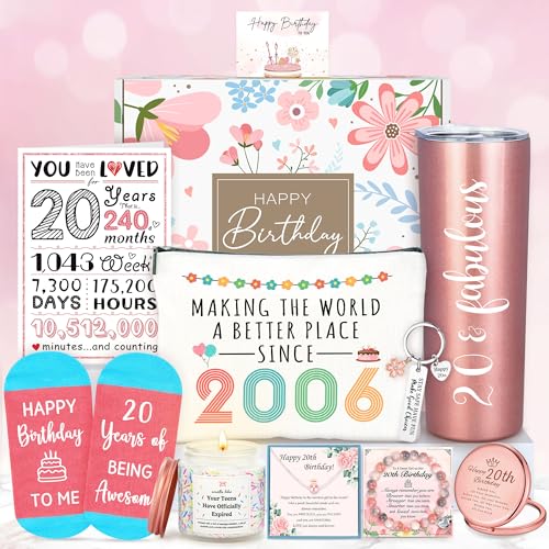 YENCHORN 20th Birthday Gifts for Her Cool 20 Year Old Girl Gifts Unique Birthday Gift for 20 Year Old Female Best Trendy Gift Ideas for Women 20s Happy 20th Decorations for Young Women with Tumbler Makeup Bag - Image 1