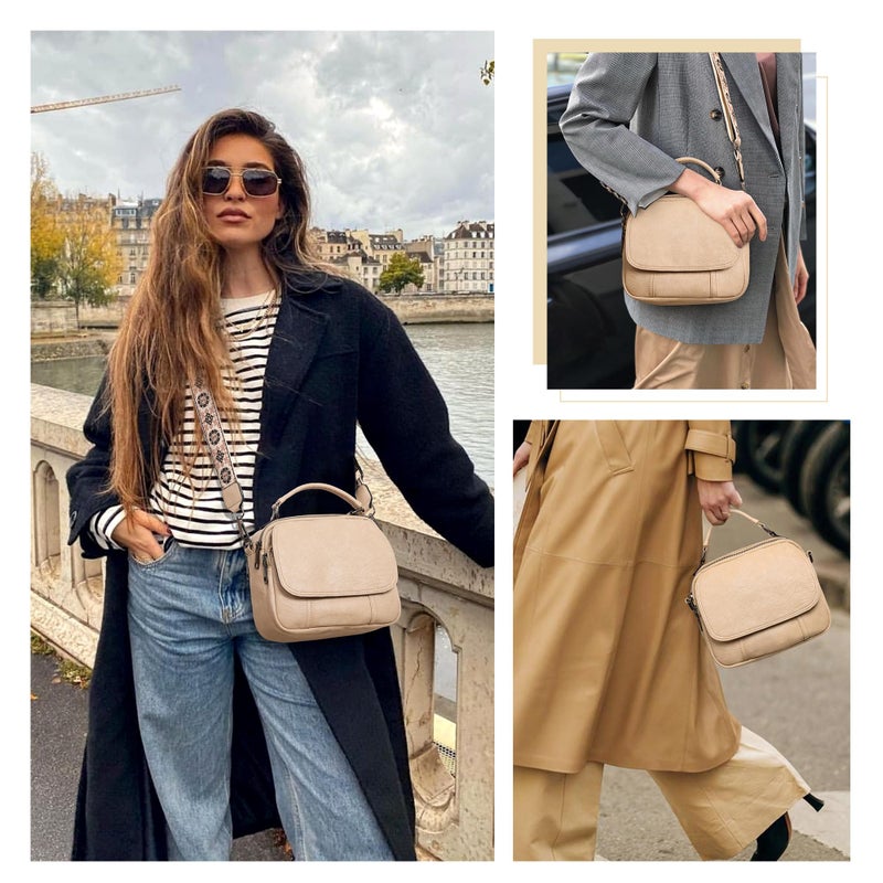 OPAGE Small Crossbody Bags for Women Trendy, Soft PU Leather Womens Crossbody Purse Shoulder Handbags with Top Handle and Adjustable Wide Strap, Apricot - Image 2