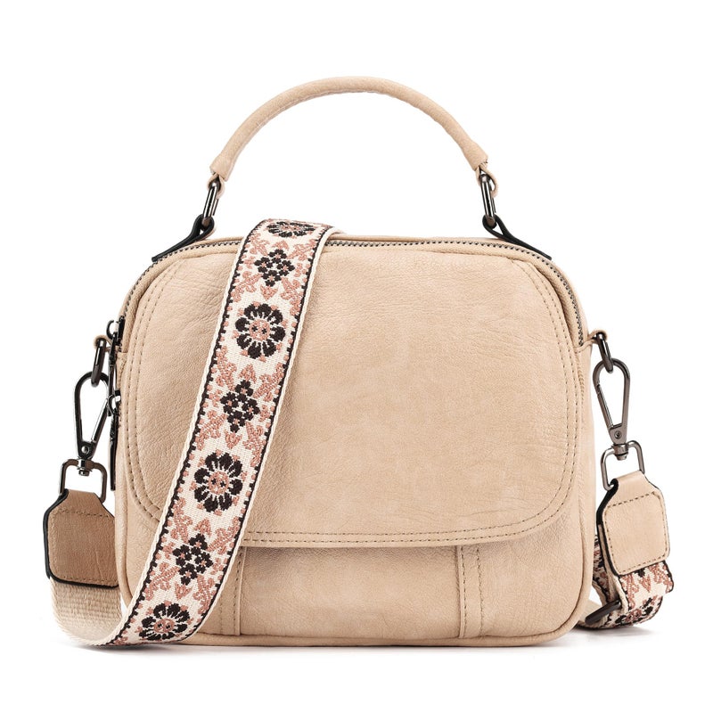 OPAGE Small Crossbody Bags for Women Trendy, Soft PU Leather Womens Crossbody Purse Shoulder Handbags with Top Handle and Adjustable Wide Strap, Apricot - Image 1