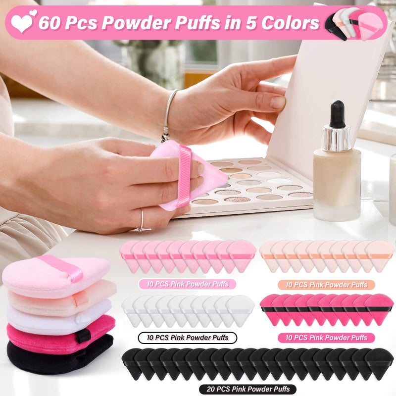 Caffox 60pcs powder puffs for face powder, Triangle Powder Puff for Setting Powder, Makeup Puffs for Loose Powder and Press Powder, Makeup Sponge Powder Applicator for Face and Eye - Image 4