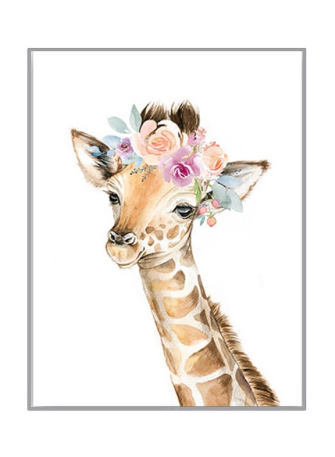 NIBEMINENT Giraffe Head With Flower Wall Painting Brown/White/Pink 40x60centimeter