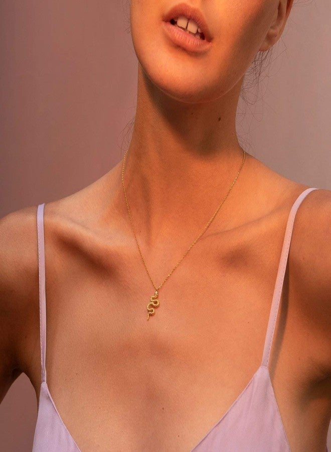 ميفيكو قلادة ثعبان رقيقة من ميفيكو للنساء - قلادة ثعبان مطلية بالذهب عيار 18 قيراطًا مع قلادة من الزركون المكعب، مجوهرات بوهيمية يدوية الصنع بسيطة ورقيقة - Image 2