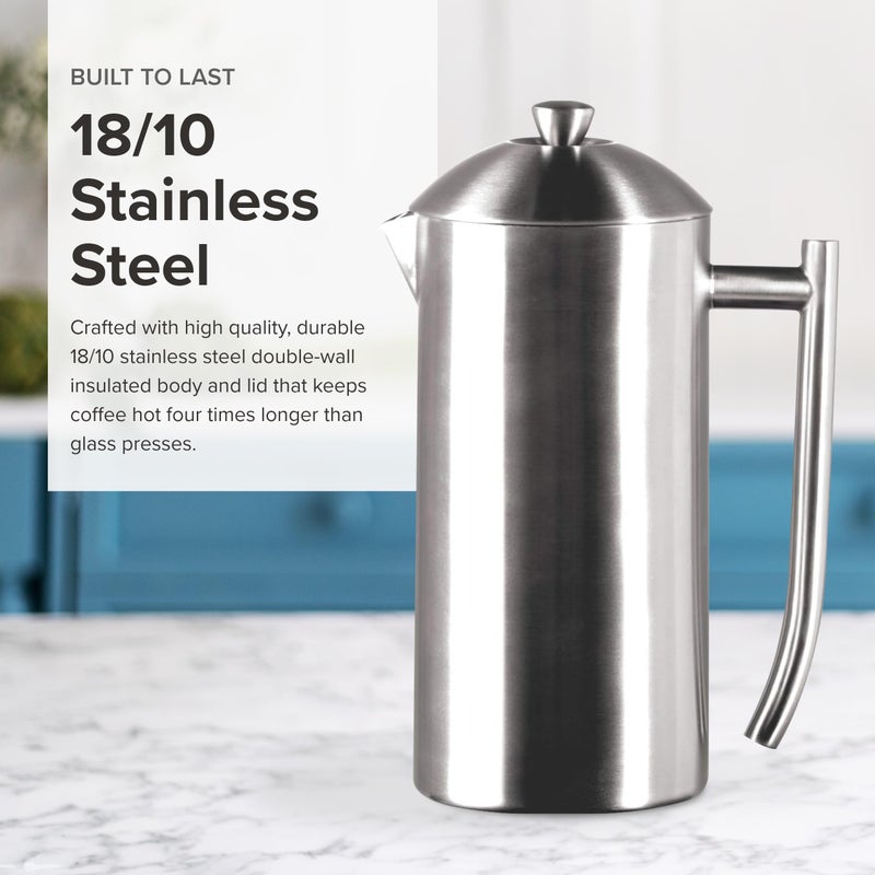 Frieling French Press Coffee Maker - 23 Ounce, Brushed Stainless Steel - Coffee Press & Cold Brew Pitcher - Stovetop Espresso Maker for Camping & Travel - Image 4