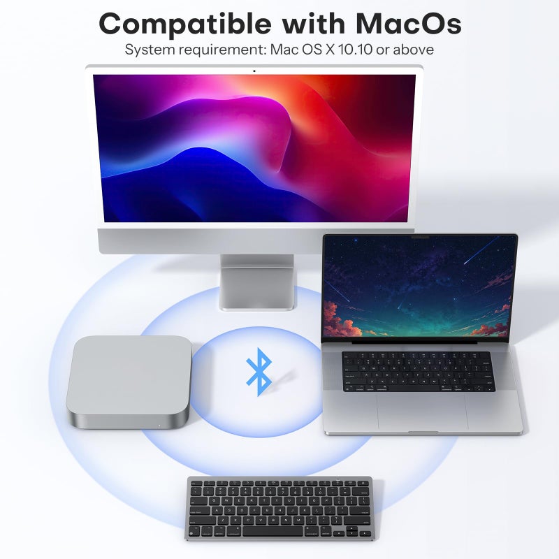 OMOTON Wireless Keyboard for Mac, Ultra-Slim Bluetooth Keyboard with Stable Connection, Compatible with iMac, iMac Pro, MacBook Pro/Air, Mac mini Laptop, Black Grey - Image 2