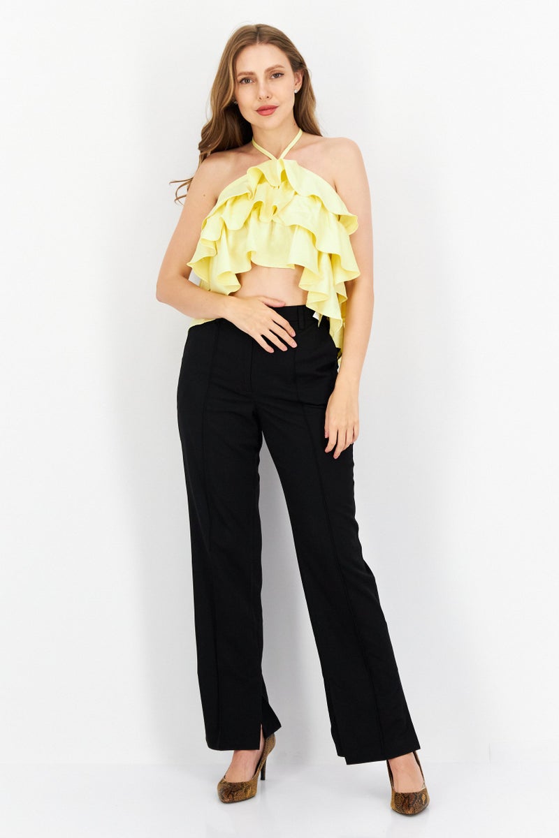 LOST INK Women Halterneck Crop Top, Yellow - Image 2