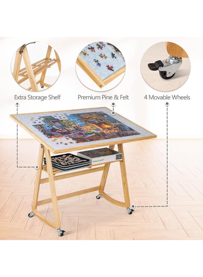 Lavievert طاولة ألغاز لافييفرت 1500 قطعة مع أرجل وغطاء، لوحة ألغاز خشبية قابلة للتعديل مع رف تخزين، طاولة ألغاز محمولة مائلة مع 4 عجلات دوارة للبالغين - Image 4