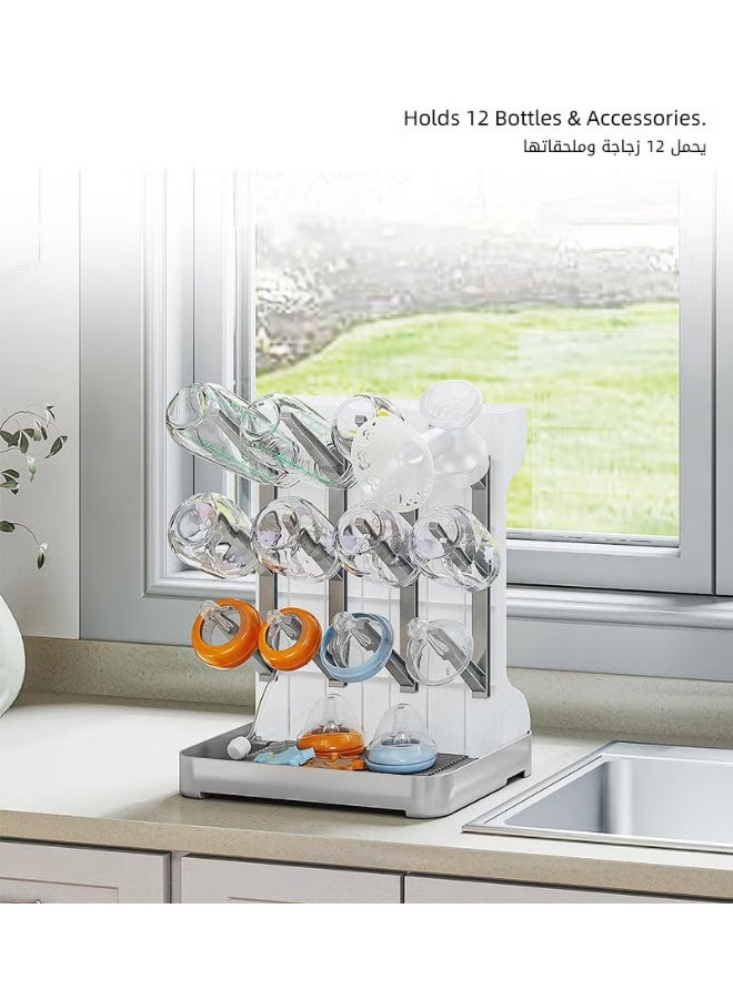 Baby Bottle Drying Rack with 12 Hooks, Baby Bottle Rack Dryer +5-Piece Baby Bottle Brush Set, Baby Bottle Cleaning Set, Baby Bottle Organizer for Bottles, Brushes,Pacifiers - Image 3