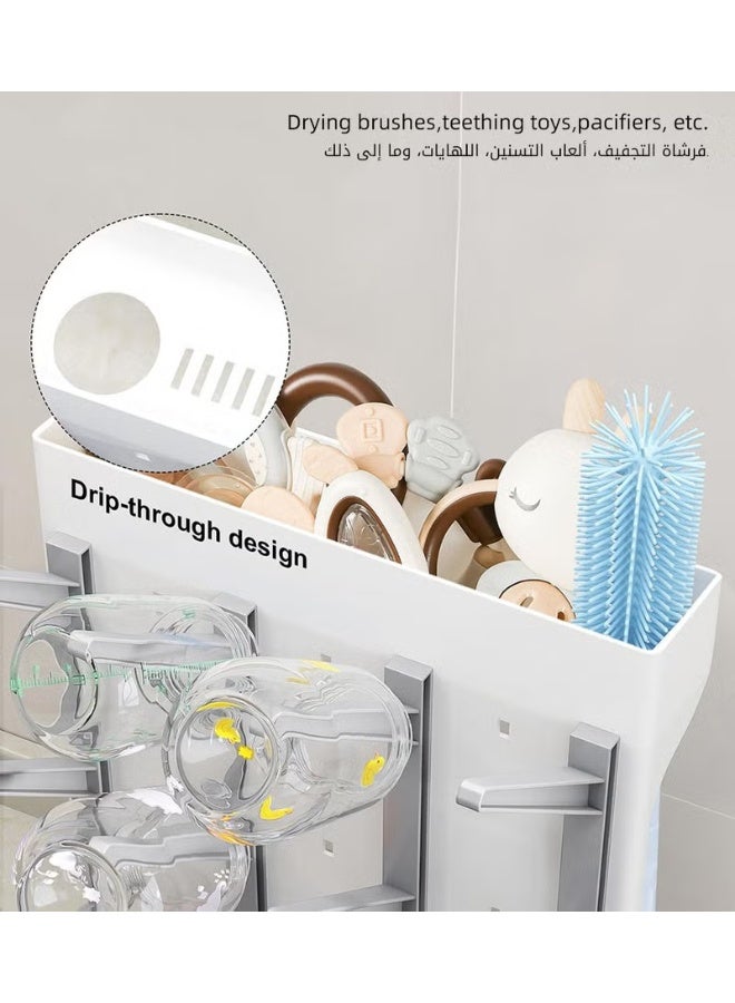 Baby Bottle Drying Rack with 12 Hooks, Baby Bottle Rack Dryer +5-Piece Baby Bottle Brush Set, Baby Bottle Cleaning Set, Baby Bottle Organizer for Bottles, Brushes,Pacifiers - Image 4