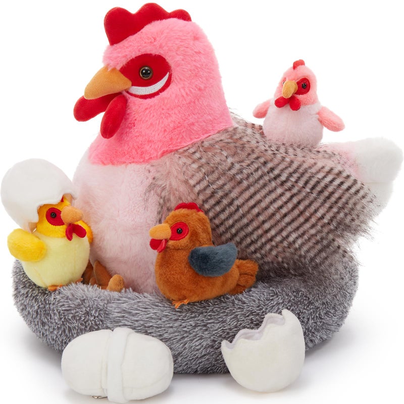BENINY 8Pcs Chicken Stuffed Animal Stuffed Pink Hen with Little Baby Chicks and Coop Plush Toys for Kids Hit of Christmas Farm Party - Image 3
