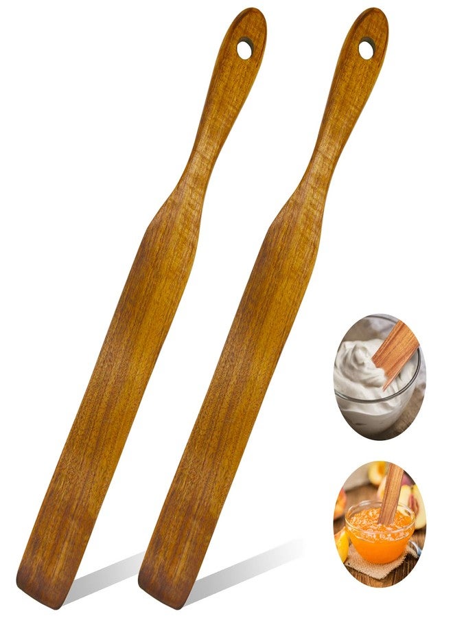 GZLT 2 Pack Wooden Spurtle Spatula for Sourdough Starter Mixing, Long Handle Jar Scraper for Reaching Bottom, Dough Whisk and Stirring Utensil, Kitchen Tools for Baking, Cooking (2 Pack Wooden Spurtle) - Image 1
