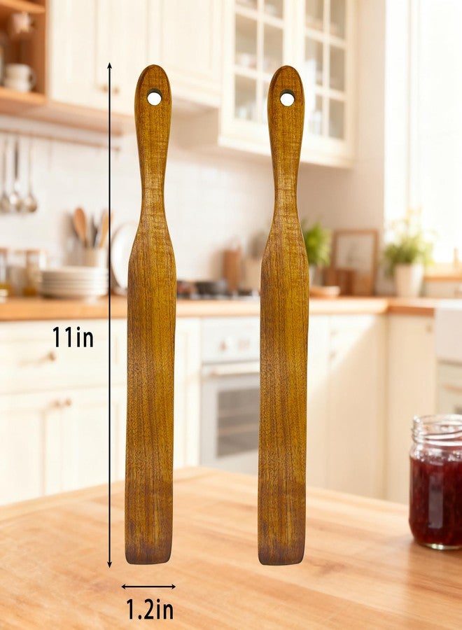 GZLT 2 Pack Wooden Spurtle Spatula for Sourdough Starter Mixing, Long Handle Jar Scraper for Reaching Bottom, Dough Whisk and Stirring Utensil, Kitchen Tools for Baking, Cooking (2 Pack Wooden Spurtle) - Image 2