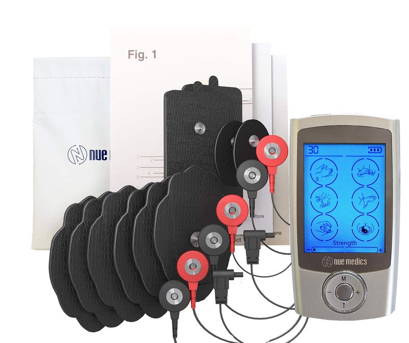 NueMedics TENS EMS Unit Pro Rechargeable Battery Muscle Stimulator 24 Modes Portable Mini Massager TENS Unit with 10 Reusable Pads