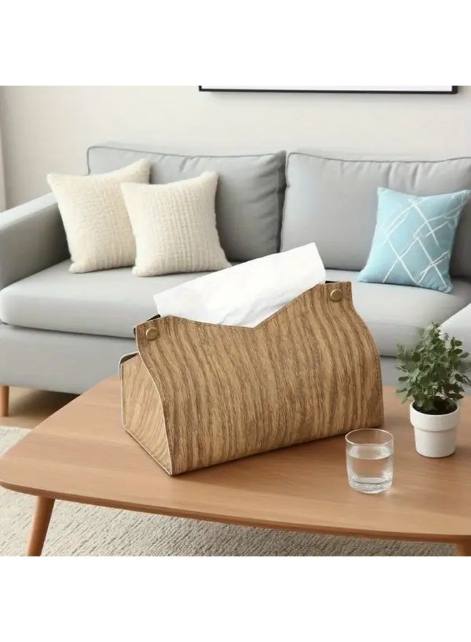 حامل علبة المناديل ذو حبيبات الخشب الداكن منظف مستطيل فاخر بمفصل ذهبي لتزيين المنزل والفندق والسيارة - Image 3