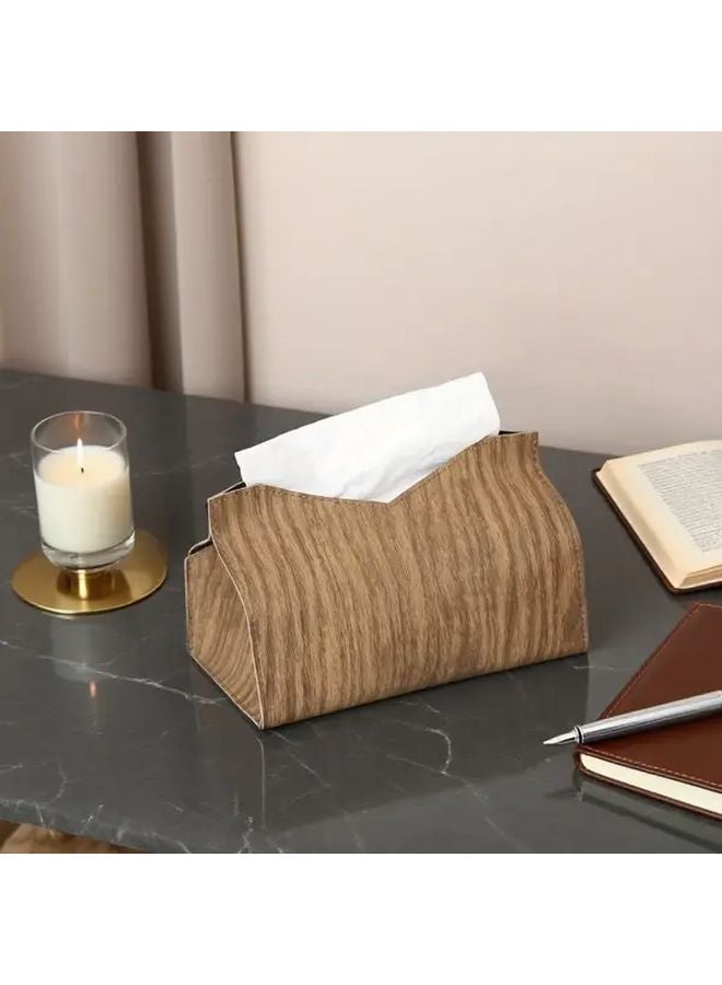 حامل علبة المناديل ذو حبيبات الخشب الداكن منظف مستطيل فاخر بمفصل ذهبي لتزيين المنزل والفندق والسيارة - Image 4