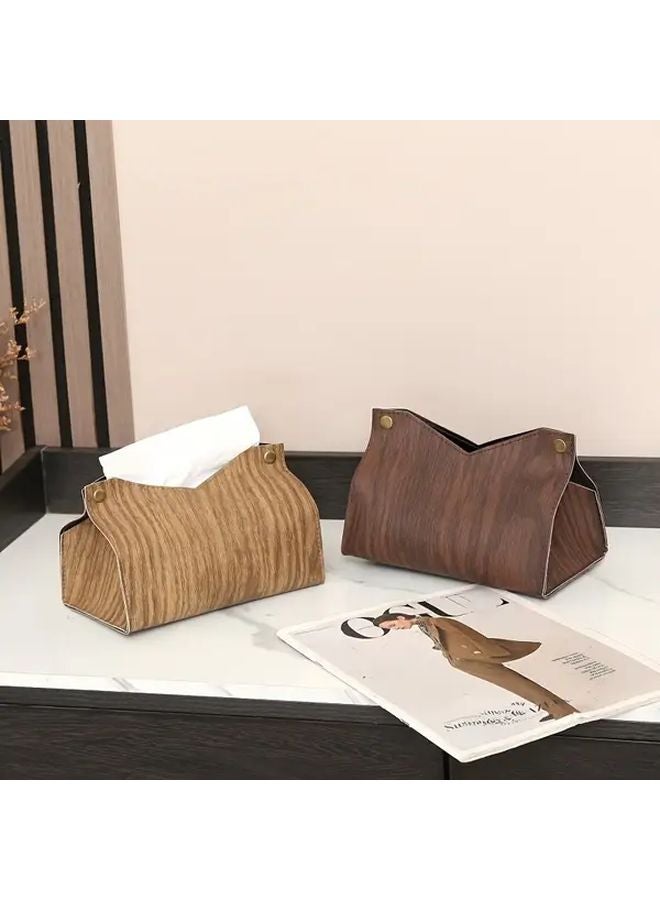 حامل علبة المناديل ذو حبيبات الخشب الداكن منظف مستطيل فاخر بمفصل ذهبي لتزيين المنزل والفندق والسيارة - Image 5