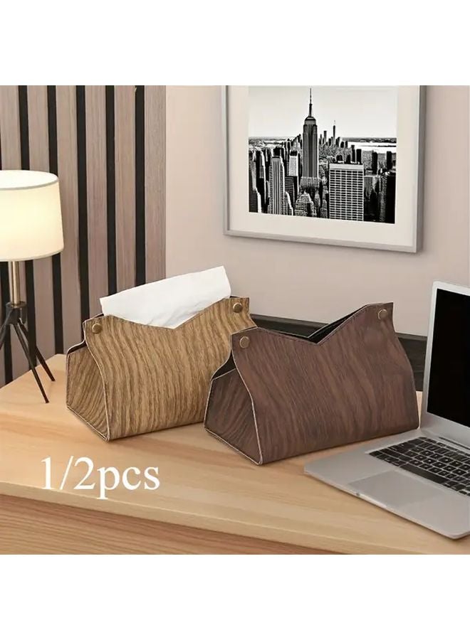 حامل علبة المناديل ذو حبيبات الخشب الداكن منظف مستطيل فاخر بمفصل ذهبي لتزيين المنزل والفندق والسيارة - Image 1