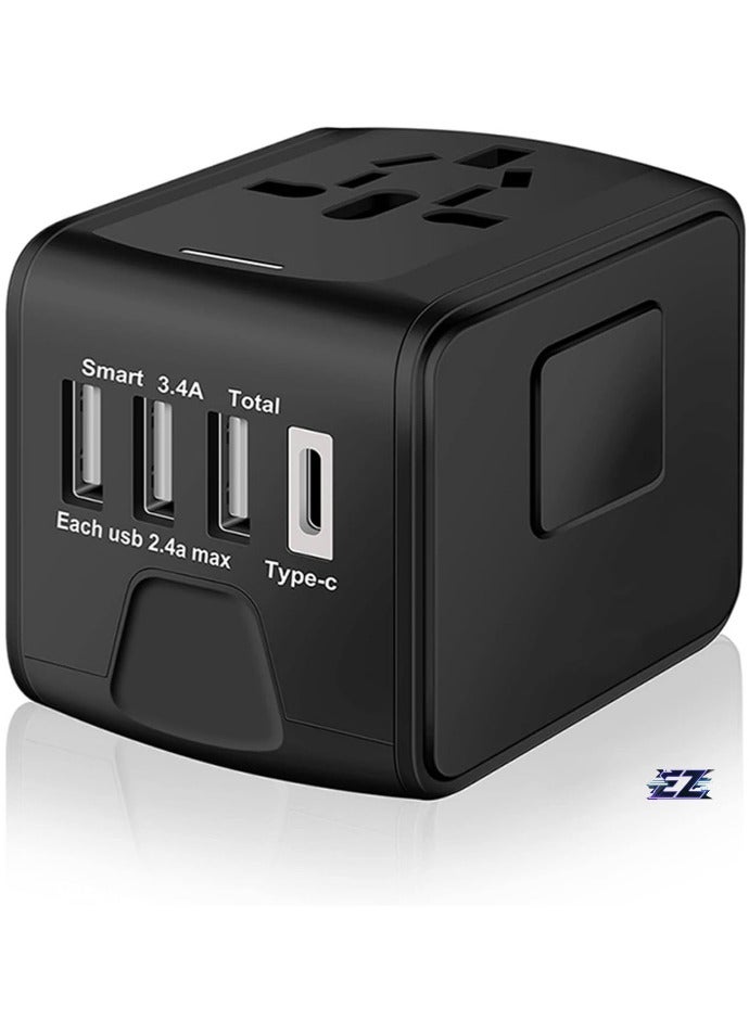 ELTRAZONE Universal International Travel Power Adapter – High-Speed 2.4A USB & 3.0A Type-C Charger, Worldwide AC Outlet Plugs for Europe, UK, US, AU, Asia (Black)  - Image 1