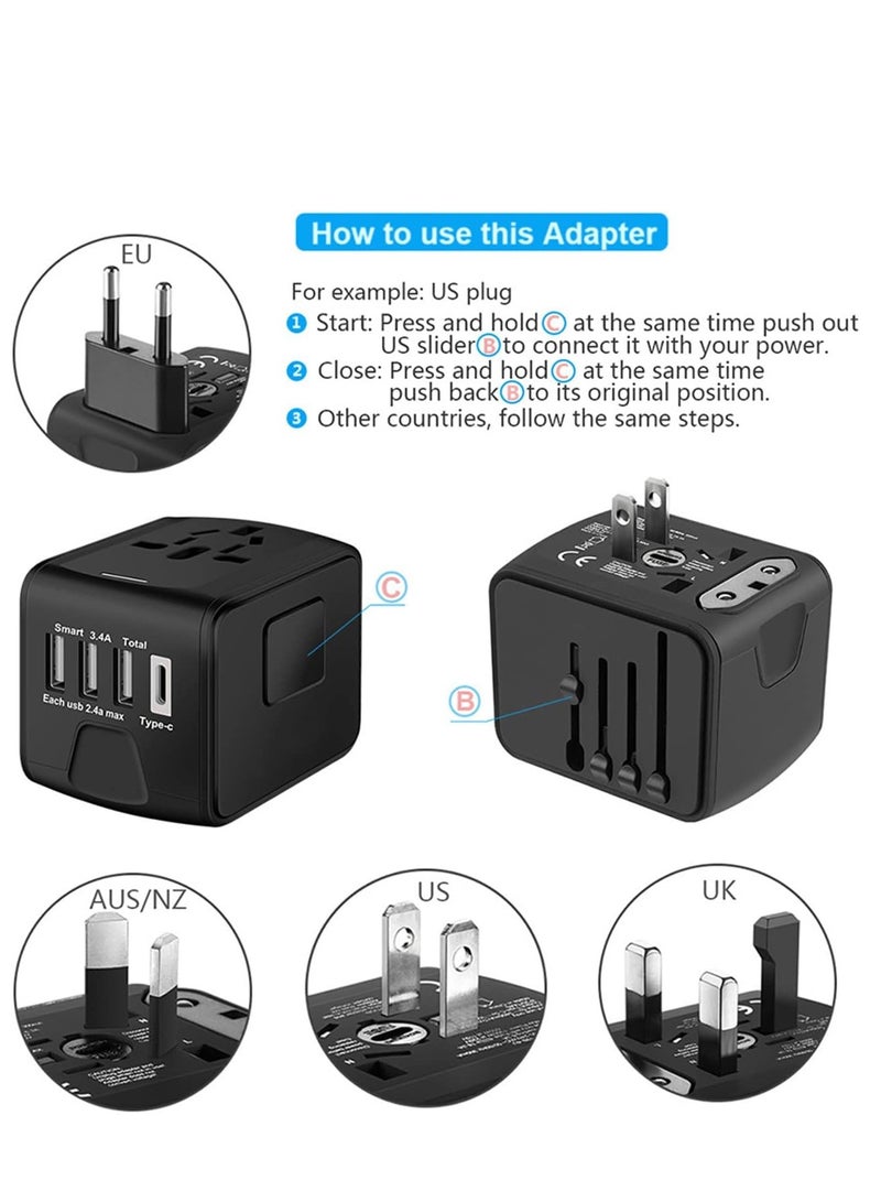 ELTRAZONE Universal International Travel Power Adapter – High-Speed 2.4A USB & 3.0A Type-C Charger, Worldwide AC Outlet Plugs for Europe, UK, US, AU, Asia (Black)  - Image 3