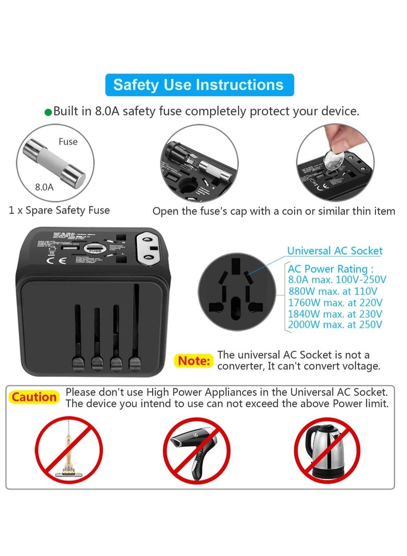ELTRAZONE Universal International Travel Power Adapter – High-Speed 2.4A USB & 3.0A Type-C Charger, Worldwide AC Outlet Plugs for Europe, UK, US, AU, Asia (Black)  - Image 5