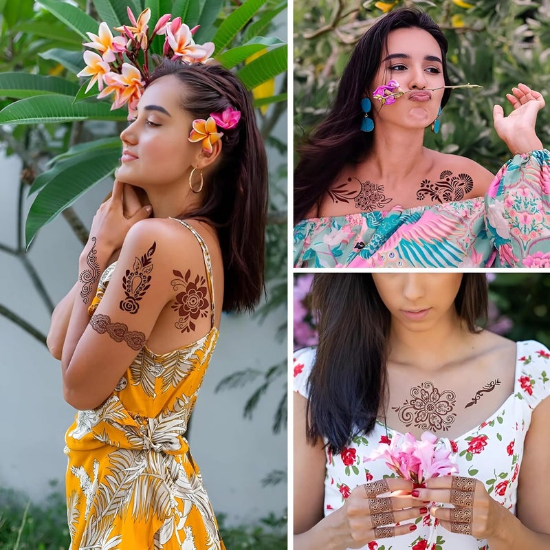 KESRINPLUS KESRIN Mehndi Stickers for Women Girls Waterproof Henna Tattoo Stickers Mandala Lotus Flower Design Hand Arm Band Tattoos BROWN 1 PAIR - Image 4