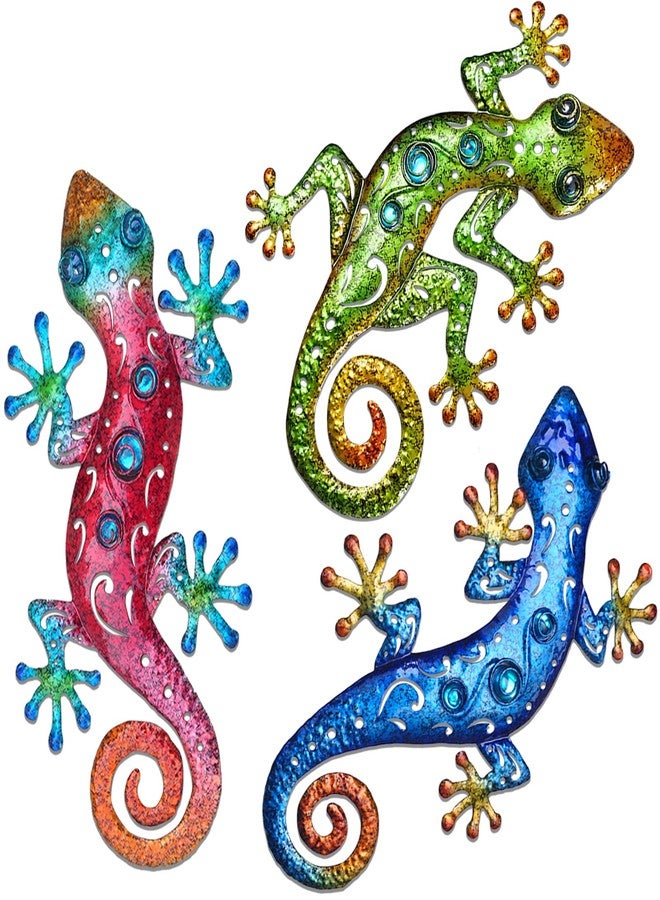 Tuokiuhn Metal Lizards Outdoor Decor Metal Gecko Wall Decoration Geico Lizard 13.5 * 8.5 Inch 3 Pack Set Suitable for Hanging in Yard Or Fence - Image 1