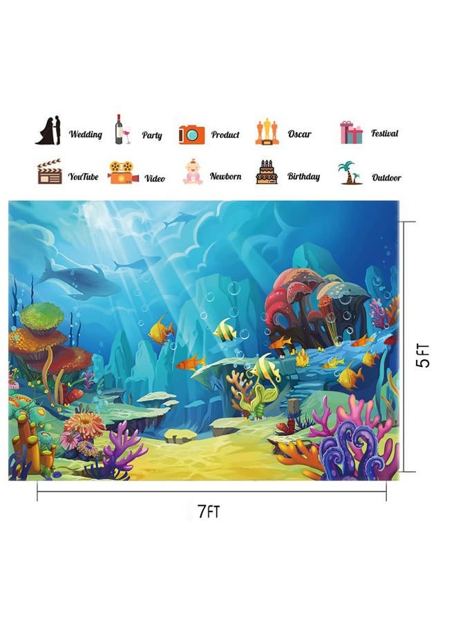 CHAIYA Under The Sea Backdrop Ocean Little Mermaid Backdrop Background for Under The Sea Theme Baby Shower Photo Booth Banner Party Cake Table Decoration 7x5ft - Image 4