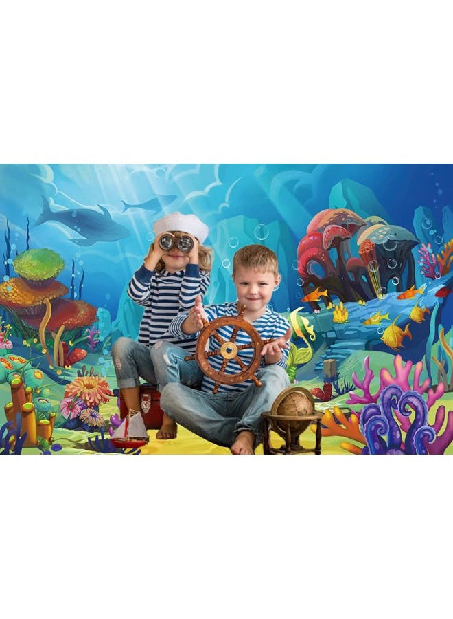 CHAIYA Under The Sea Backdrop Ocean Little Mermaid Backdrop Background for Under The Sea Theme Baby Shower Photo Booth Banner Party Cake Table Decoration 7x5ft - Image 2