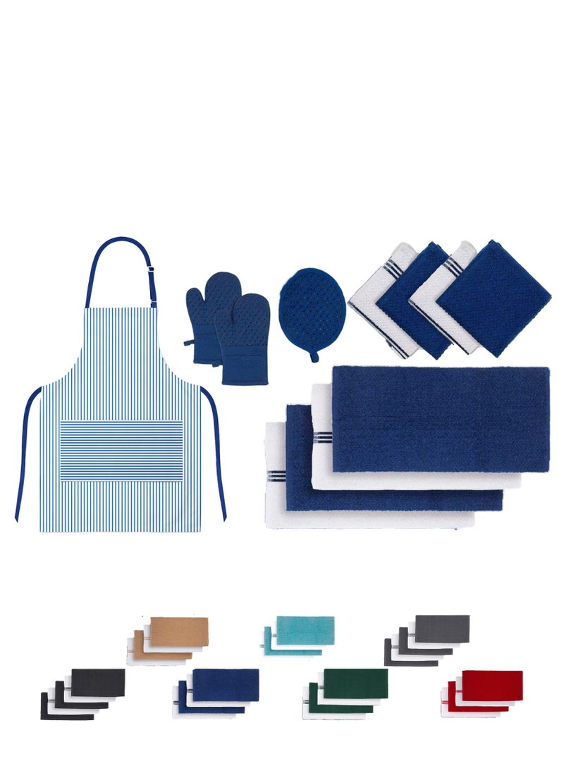 Cloud Scape Linen 12-Piece Kitchen Essentials Set – Includes Absorbent Dishcloths & Kitchen Towels, Non-Slip Silicone Grip, Indigo  - Image 1