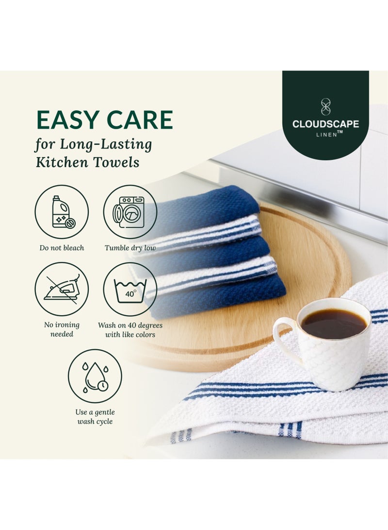 Cloud Scape Linen 12-Piece Kitchen Essentials Set – Includes Absorbent Dishcloths & Kitchen Towels, Non-Slip Silicone Grip, Indigo - Image 5