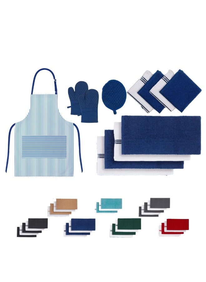 كلاود سكيب لينين 12-Piece Kitchen Essentials Set – Includes Absorbent Dishcloths & Kitchen Towels, Non-Slip Silicone Grip, Indigo - Image 1