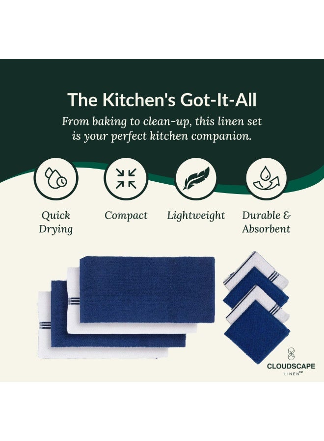 كلاود سكيب لينين 12-Piece Kitchen Essentials Set – Includes Absorbent Dishcloths & Kitchen Towels, Non-Slip Silicone Grip, Indigo - Image 3
