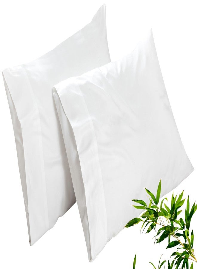 ROYALE LINENS أغطية وسائد تبريد من رويال لينينز، مقاس قياسي، طقم من قطعتين - 100% رايون مشتق من الخيزران، غطاء وسادة تبريد لمن يعانون من الحرارة أثناء النوم - أغطية وسائد ناعمة وحريرية مع إغلاق ظرفي (أبيض 20 × 26 بوصة) - Image 1