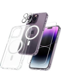 Magnetic MagSafe (4in1) Clear Magnetic Case for iPhone 14 Pro with Screen Protector, Full Back Protection and Camera Lens Protector, Complete Coverage Set for Apple iPhone 14 Pro