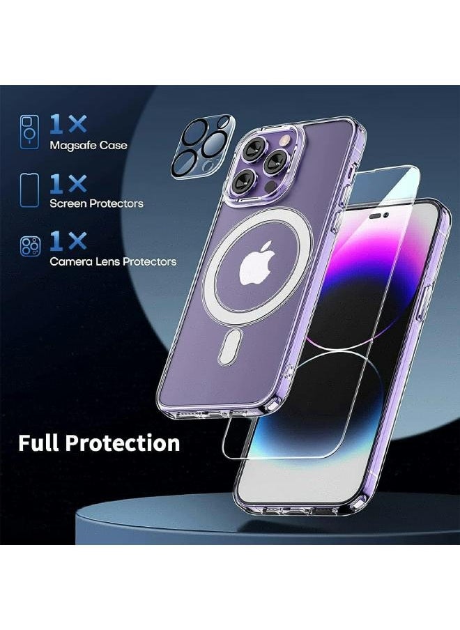 Generic - Magnetic MagSafe (4in1) Clear Magnetic Case for iPhone 14 Pro with Screen Protector, Full Back Protection and Camera Lens Protector, Complete Coverage Set for Apple iPhone 14 Pro - Image 1