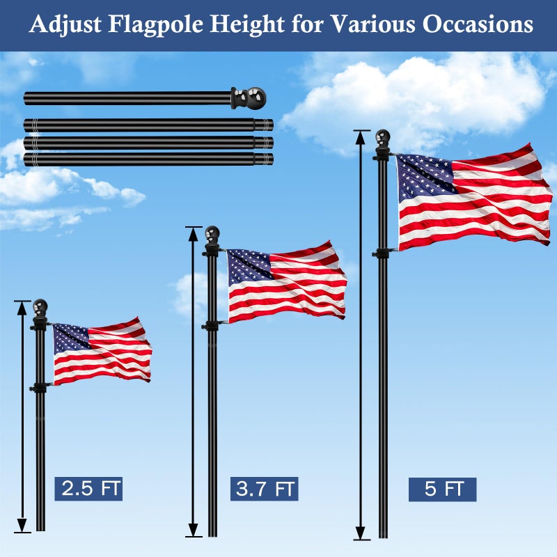 NQ 5FT Flag Pole for Outside House, Stainless Steel Flag Pole for Outdoor, House Flag Pole for Porch,Yard (Only Pole, Without Holder) - Image 4