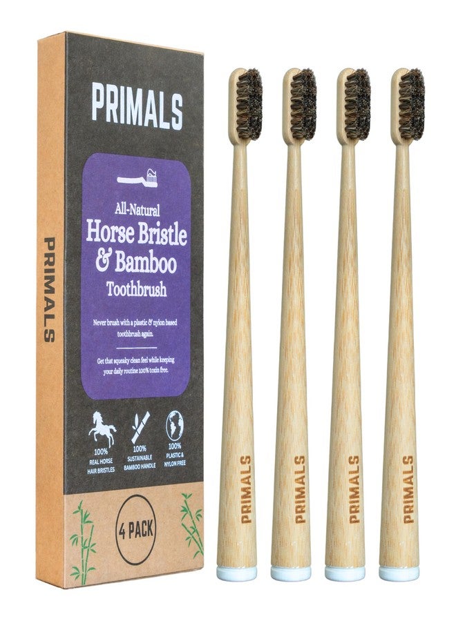 PRIMALS Horse Bristle & Bamboo Toothbrush (4-Pack) - Luxurious & Soft Horse Bristles - Fully Biodegradable - Plastic & Nylon Free - Quick Dry Design - Image 1