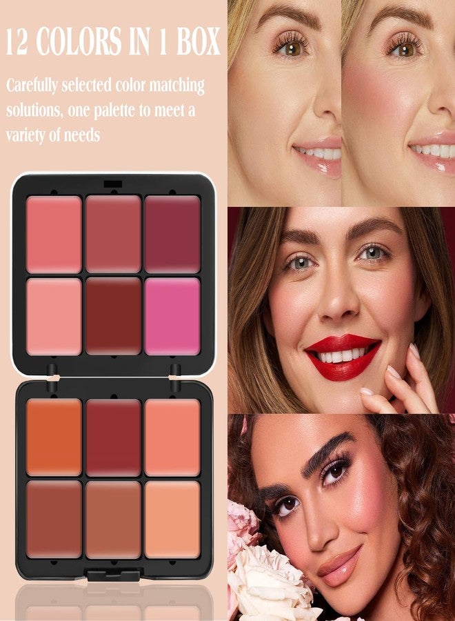 LSxia 12 Colors Cream [Blush] Makeup Palette for Cheeks - All in One Blush Makeup Palette Kit with Brush, Natural Matte Long Wearing, Waterproof Blendable Face Make Up Pallete (#01) - Image 2