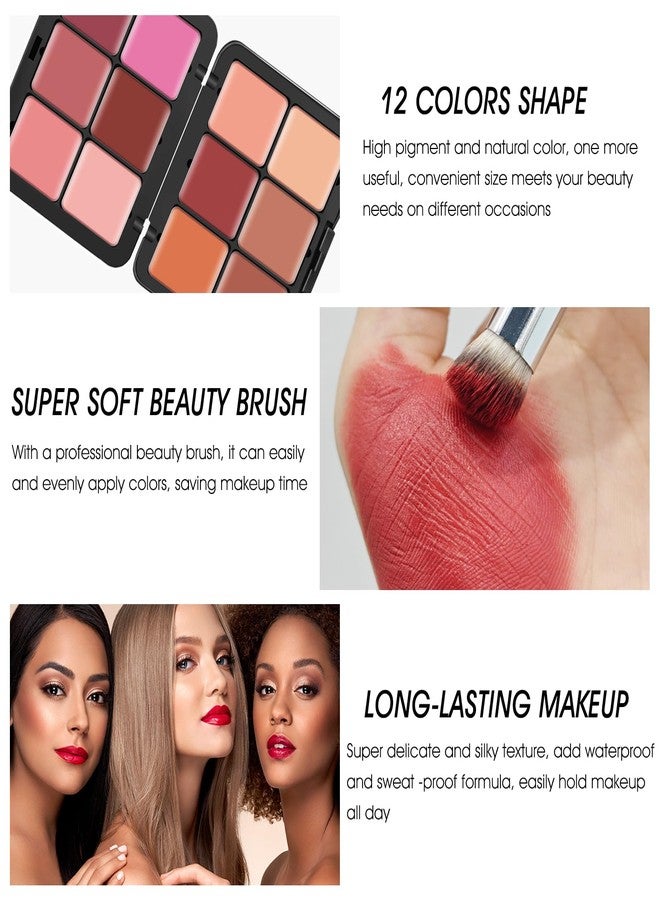 LSxia 12 Colors Cream [Blush] Makeup Palette for Cheeks - All in One Blush Makeup Palette Kit with Brush, Natural Matte Long Wearing, Waterproof Blendable Face Make Up Pallete (#01) - Image 5