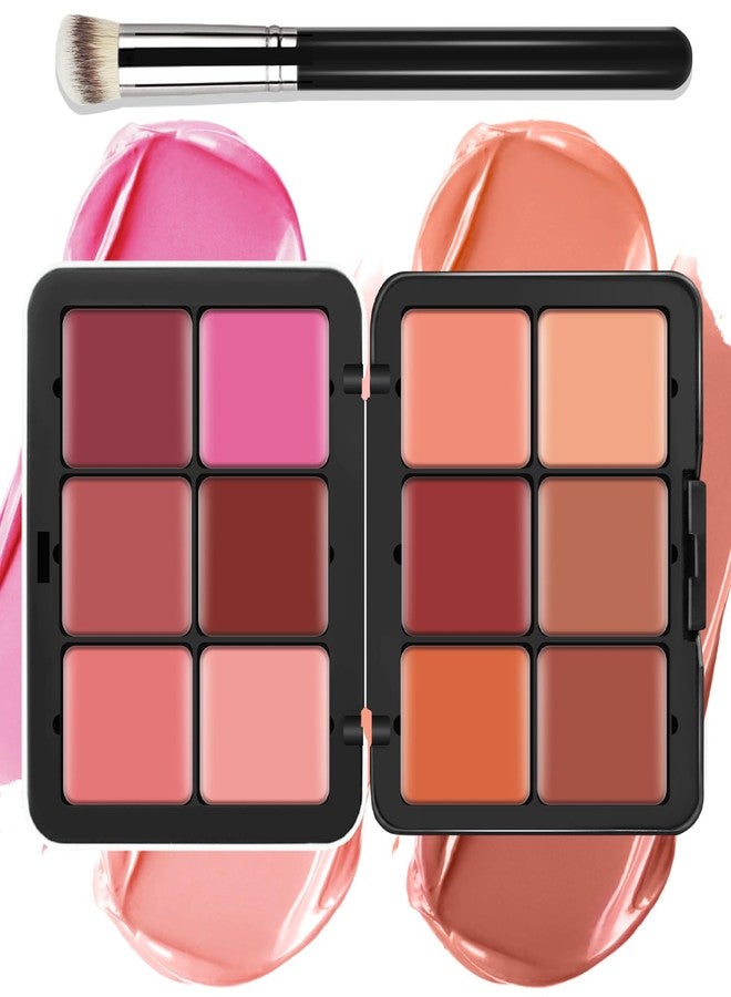 LSxia 12 Colors Cream [Blush] Makeup Palette for Cheeks - All in One Blush Makeup Palette Kit with Brush, Natural Matte Long Wearing, Waterproof Blendable Face Make Up Pallete (#01) - Image 1