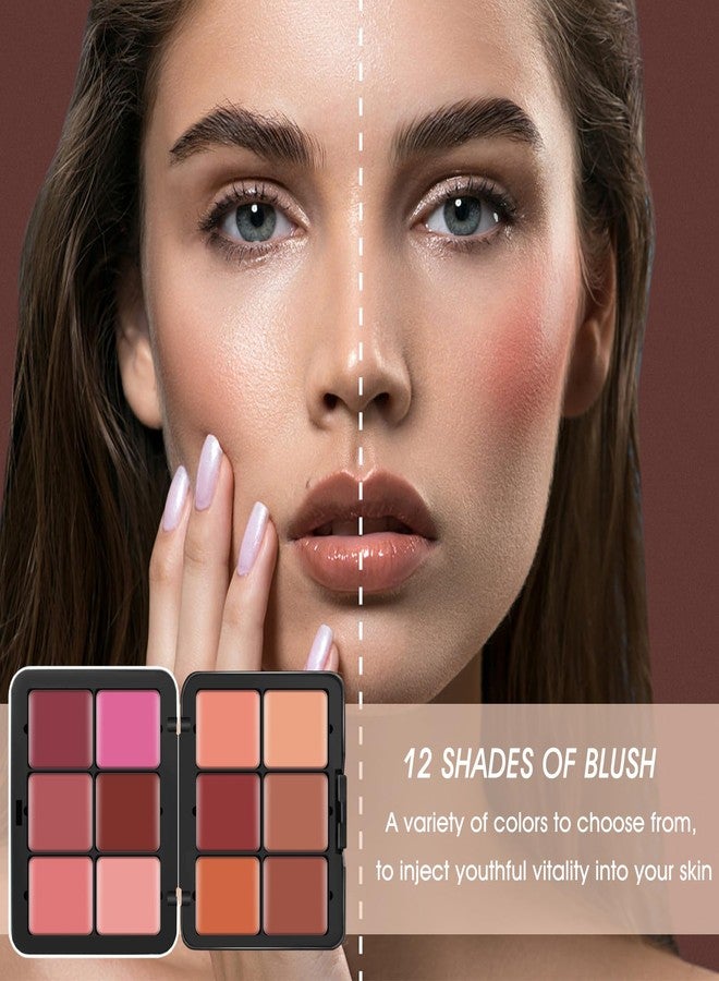 LSxia 12 Colors Cream [Blush] Makeup Palette for Cheeks - All in One Blush Makeup Palette Kit with Brush, Natural Matte Long Wearing, Waterproof Blendable Face Make Up Pallete (#01) - Image 3