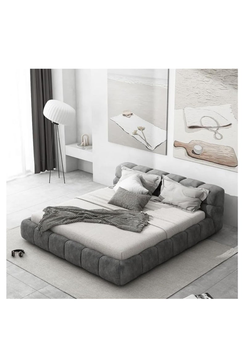 Zayn comforts Poppins HOME Modern Fabric Upholstered Bed Frame  Queen/King Size with Grey Square Headboard (No Mattress) - Image 1
